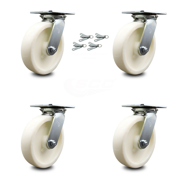 Service Caster 8 Inch Nylon Caster Set with Ball Bearings and Swivel Locks SCC-35S820-NYB-BSL-4